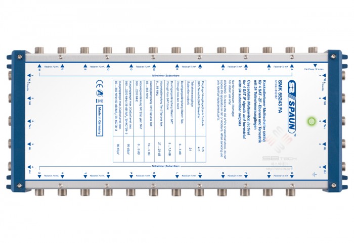 SMK 55243 FA  Cascadable Multiswitch active 5 in 24 out  Active terrestrial 85  862MHz passive return path  gain for SAT-IF  SAT I…