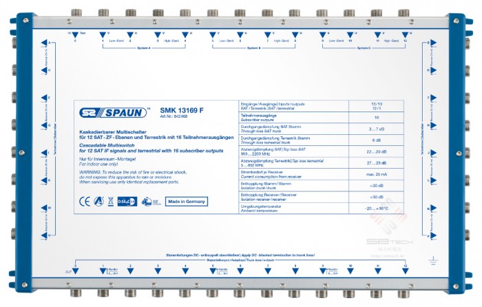 SMK 13169 F  Premium Class  Cascadable Multiswitch for 12 SAT IF signals and terrestrial with 16 subscriber outputs  Only useable …