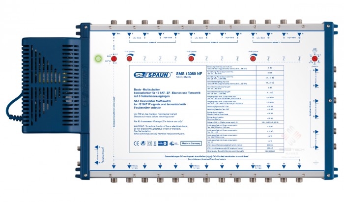 SMS 13089 NF  Premium Class  Cascadable multiswitch for 12 SAT IF with active terrestrial 8 subscribers  Launch Amplifier  Useable…