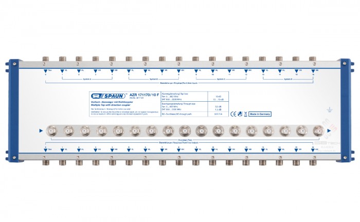 AZR 171170  10 F  17 way tap with direction coupler  SAT tap loss 10  13dB  Multiple taps with direction coupler for terrestrial a…